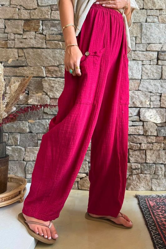 Suri Cushion Cotton Button Pocket Barrel Pant Sangria